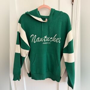 Green and White Nantucket Hooded Sweater